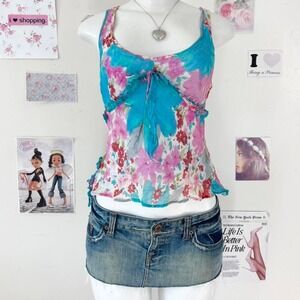 100% silk Tristam & Iseut Y2K Floral Tie-Front Babydoll Cami Size L